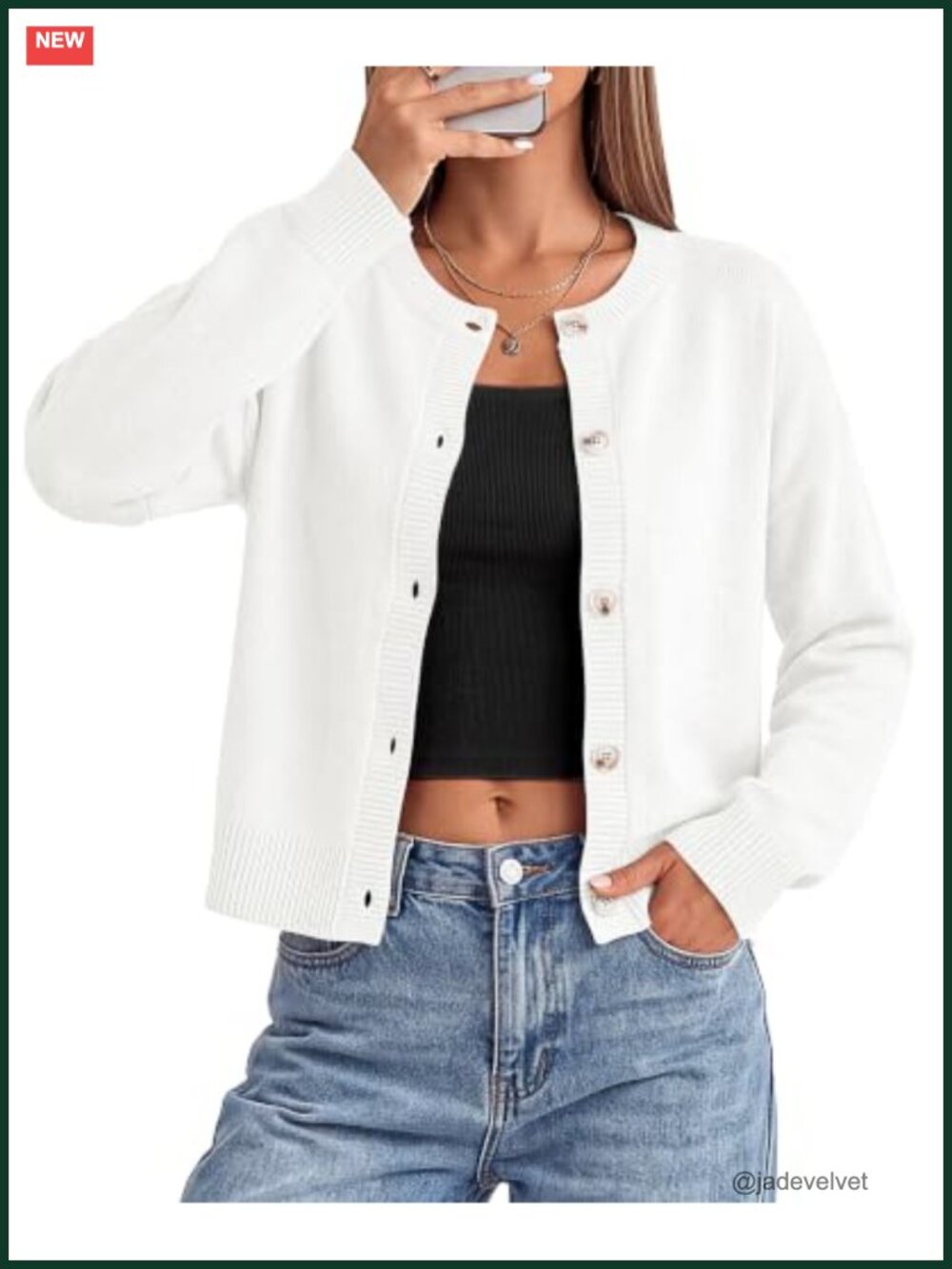 Womens Cropped Button Down Cardigan Crew Neck Long Sleeve Knit Sweater